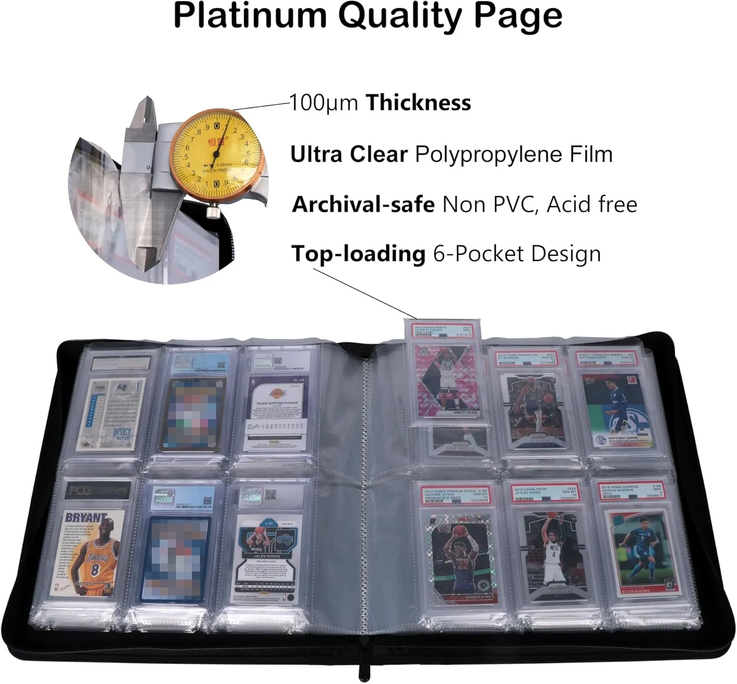 Rayvol PSA Slab Binder, Holds 72 PSA Slabs, 6-Pocket Graded Card Binder for PSA, CGC, CSG, FGS and FCG Slabs, Black, PSAbinder672W