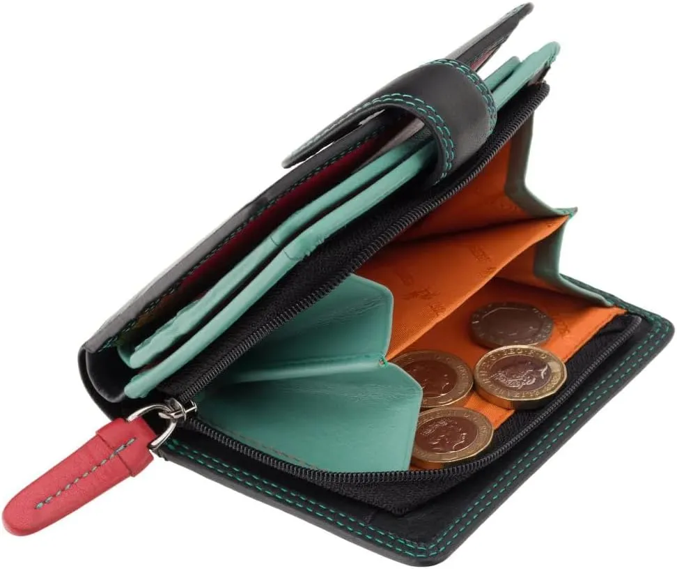 RB40 Multi Colored Small Soft Leather Ladies Wallet & Purse (Black Rhumba)