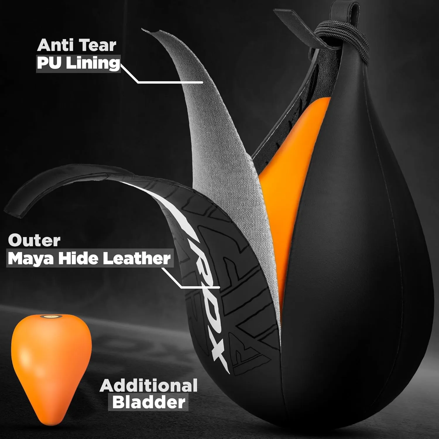 RDX Speed Bag Boxing Ball, Maya Hide Leather Dodge Striking Target with Additional Bladder, MMA Muay Thai Punching Workout Kicking Martial Arts Training Home Gym Exercise Speedball