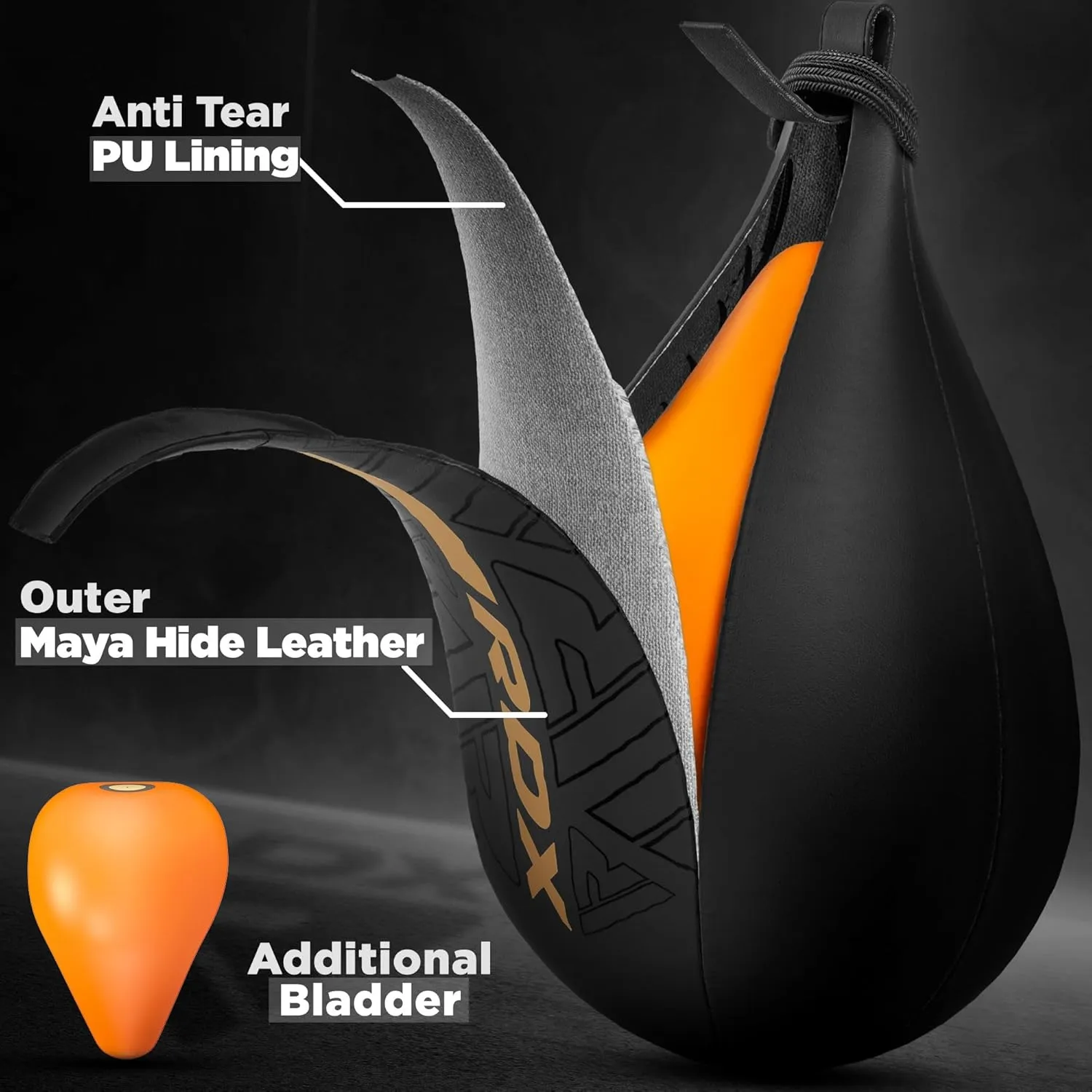 RDX Speed Bag Boxing Ball, Maya Hide Leather Dodge Striking Target with Additional Bladder, MMA Muay Thai Punching Workout Kicking Martial Arts Training Home Gym Exercise Speedball