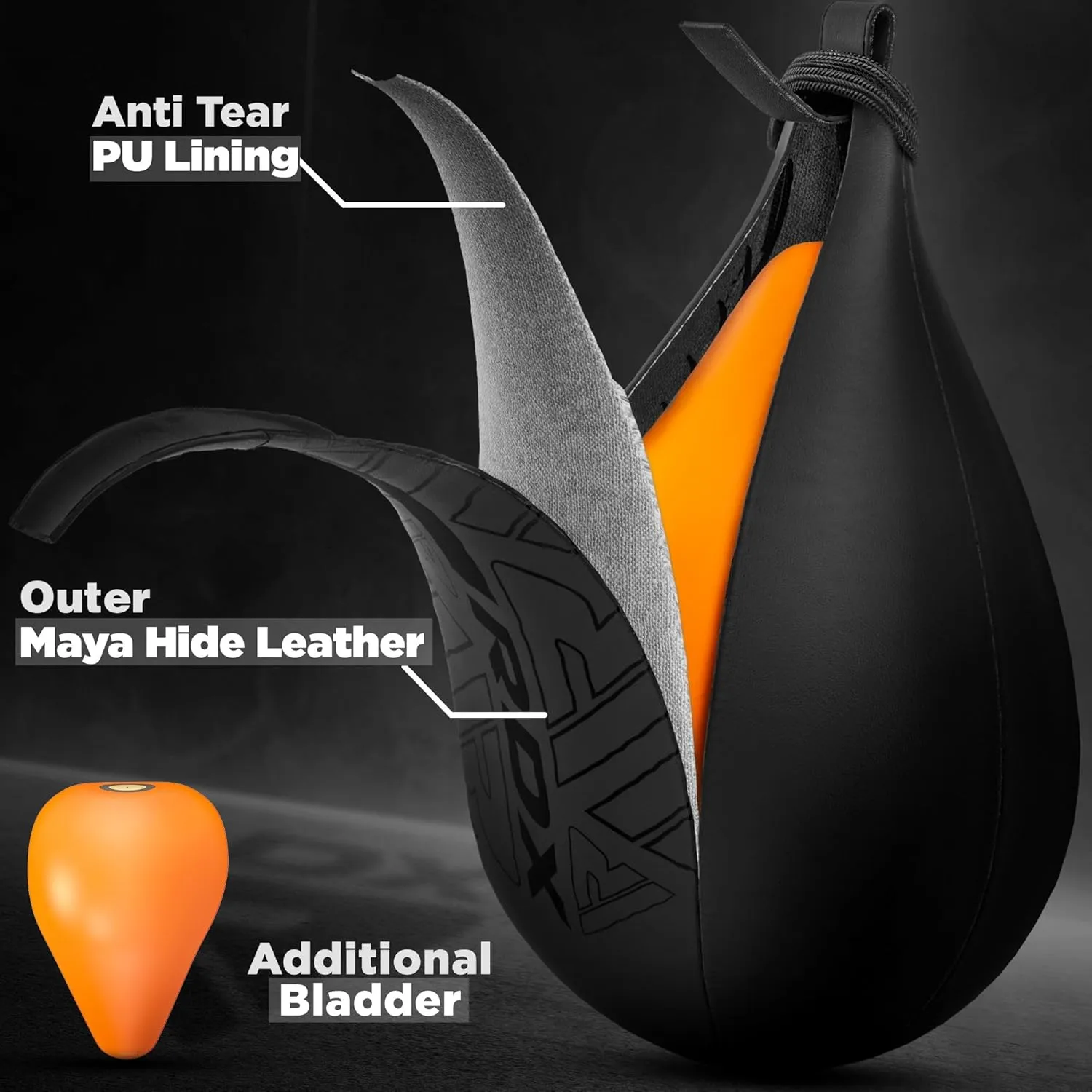 RDX Speed Bag Boxing Ball, Maya Hide Leather Dodge Striking Target with Additional Bladder, MMA Muay Thai Punching Workout Kicking Martial Arts Training Home Gym Exercise Speedball