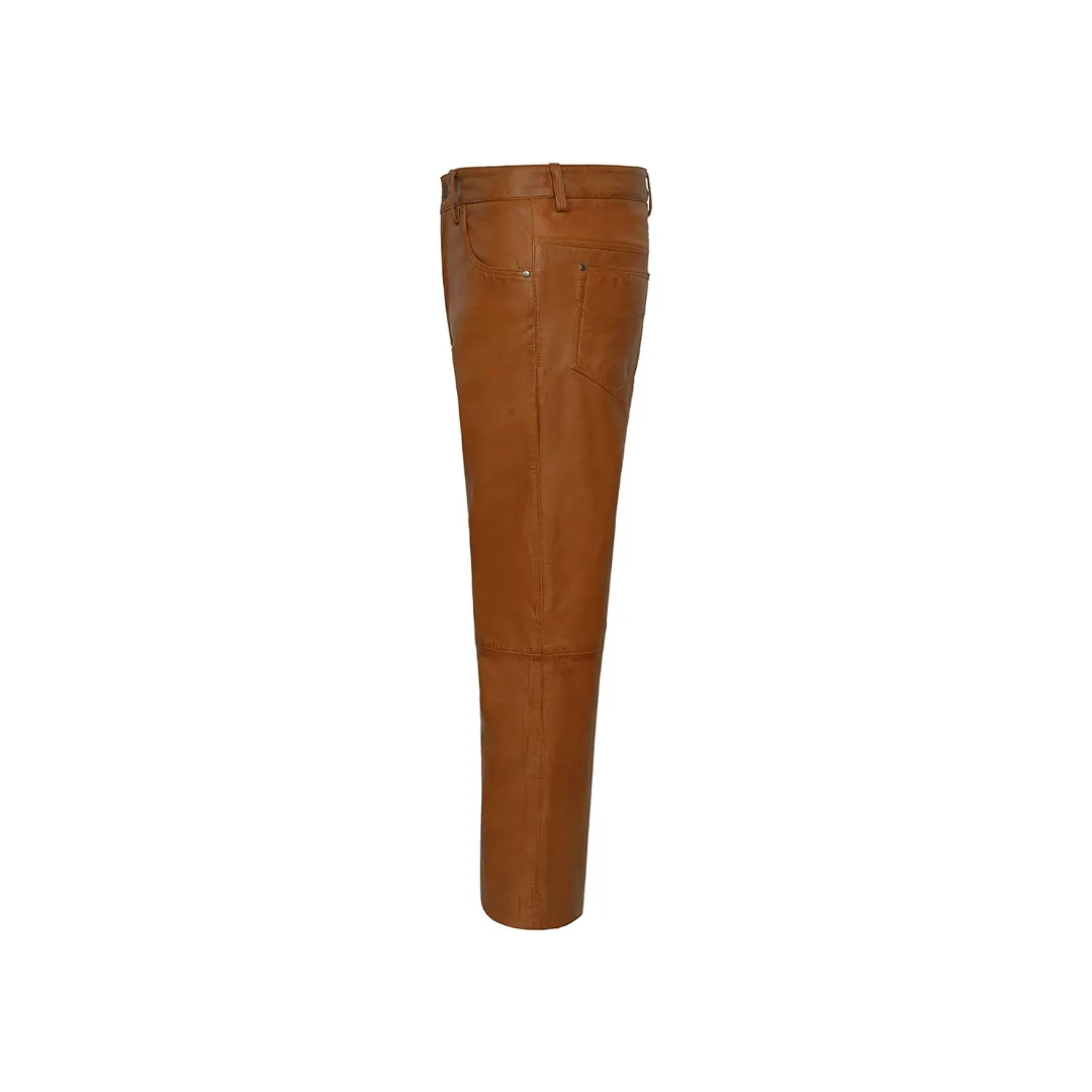 Real Leather Trouser - Tan Napa Biker Jeans Style