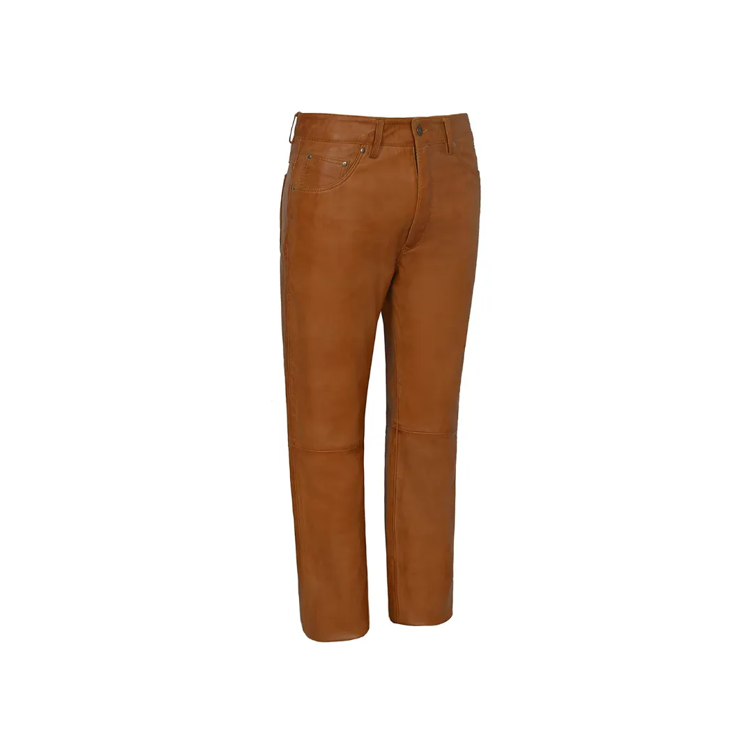 Real Leather Trouser - Tan Napa Biker Jeans Style
