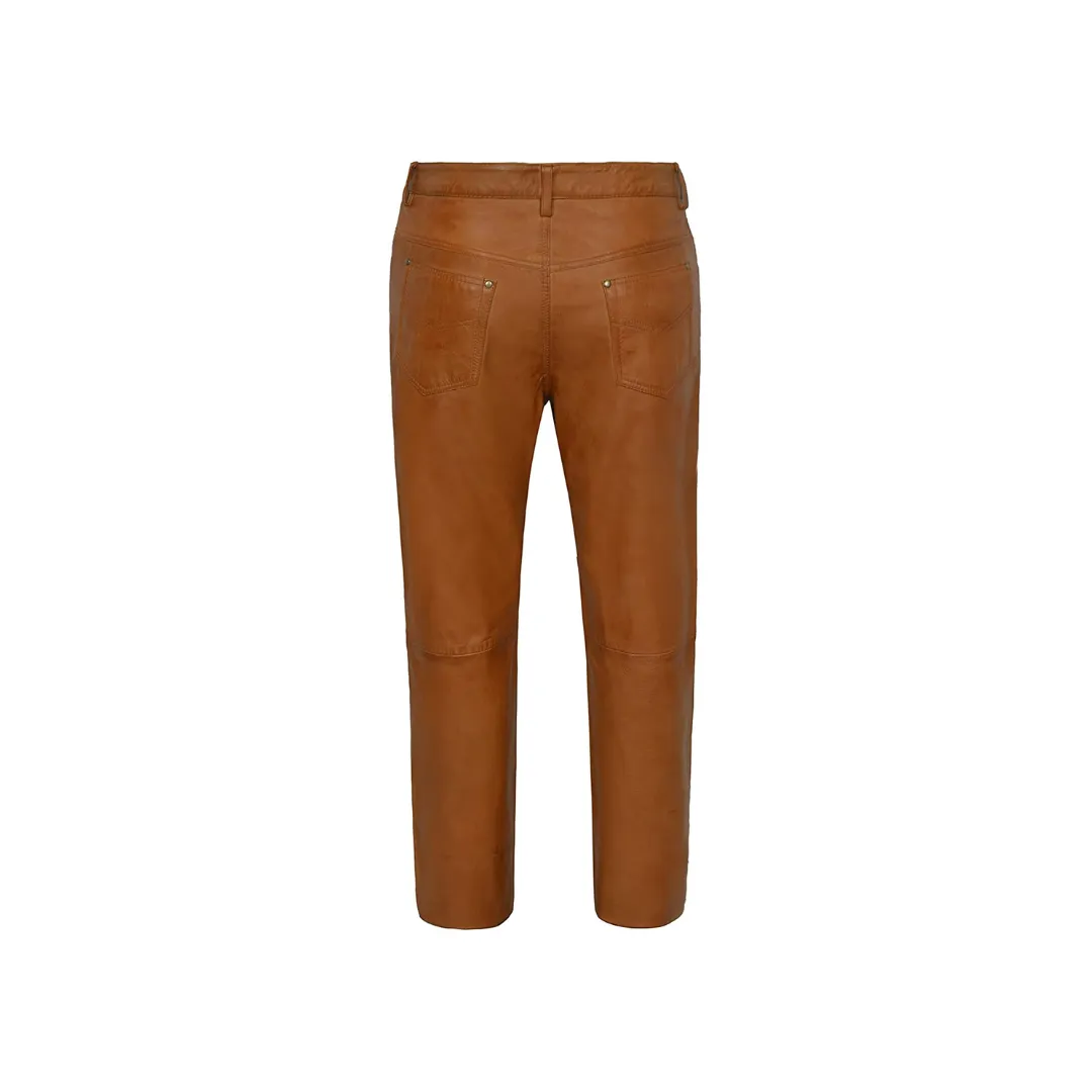 Real Leather Trouser - Tan Napa Biker Jeans Style