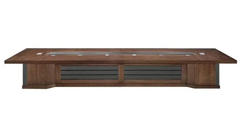 Real Wood Veneer Luxury Boardroom Table with Black Leather Detailing - 5000mm / 5200mm / 5400mm / 5600mm / 5800mm / 6000mm