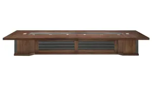 Real Wood Veneer Luxury Boardroom Table with Black Leather Detailing - 5000mm / 5200mm / 5400mm / 5600mm / 5800mm / 6000mm