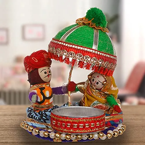 Recycled Material Rajasthani Raja Rani Puppet/Dolls Decorative Tealight Candle Holder (Pack of 2)