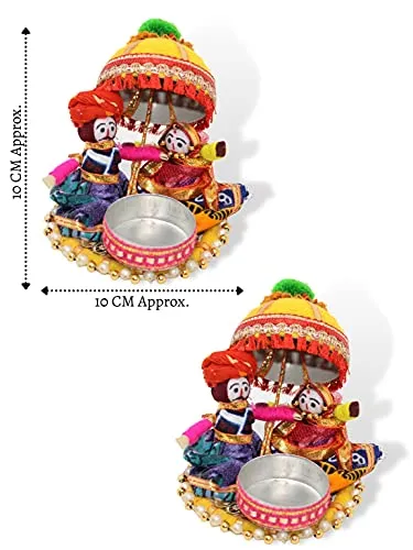 Recycled Material Rajasthani Raja Rani Puppet/Dolls Decorative Tealight Candle Holder (Pack of 2)