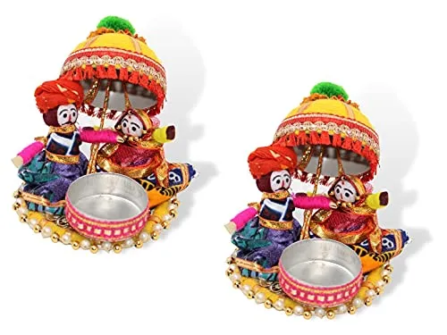 Recycled Material Rajasthani Raja Rani Puppet/Dolls Decorative Tealight Candle Holder (Pack of 2)
