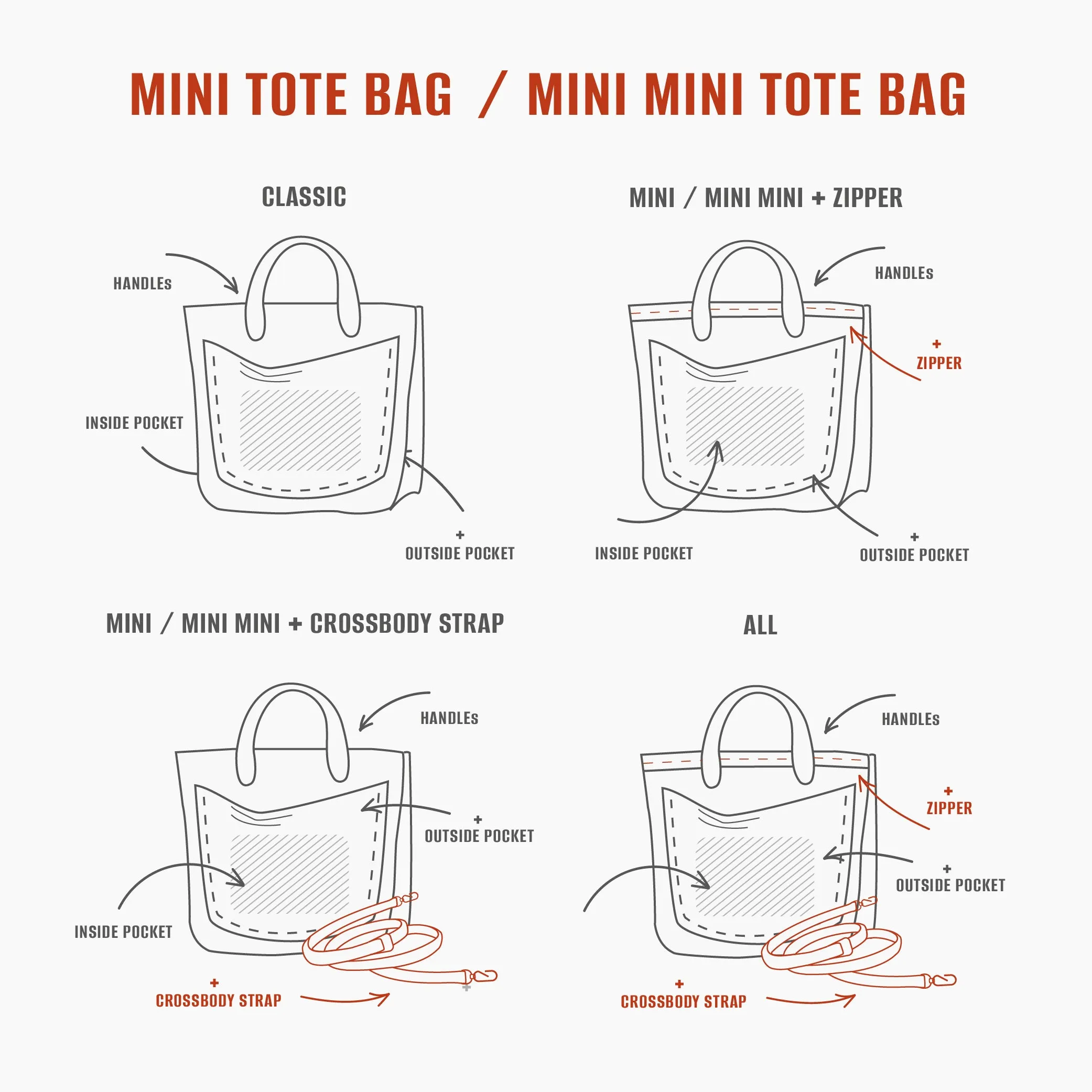 Red / Black double face leather mini tote bag