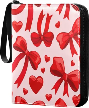 Red Bows Card Binder 4 Pockets, 400 Pockets Trading Card Binder Removable Card Albums Card Holder for Games, Sports, Football, Baseball Cards