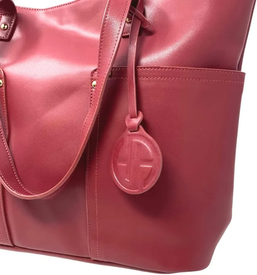 Red Vegan Classic Tote with Exterior Pockets, Handbag, Purse for Women, Large Handbag, Travel Purse
