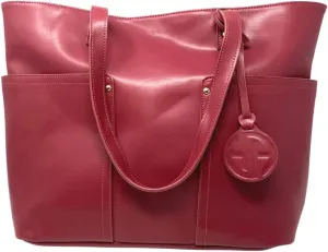 Red Vegan Classic Tote with Exterior Pockets, Handbag, Purse for Women, Large Handbag, Travel Purse