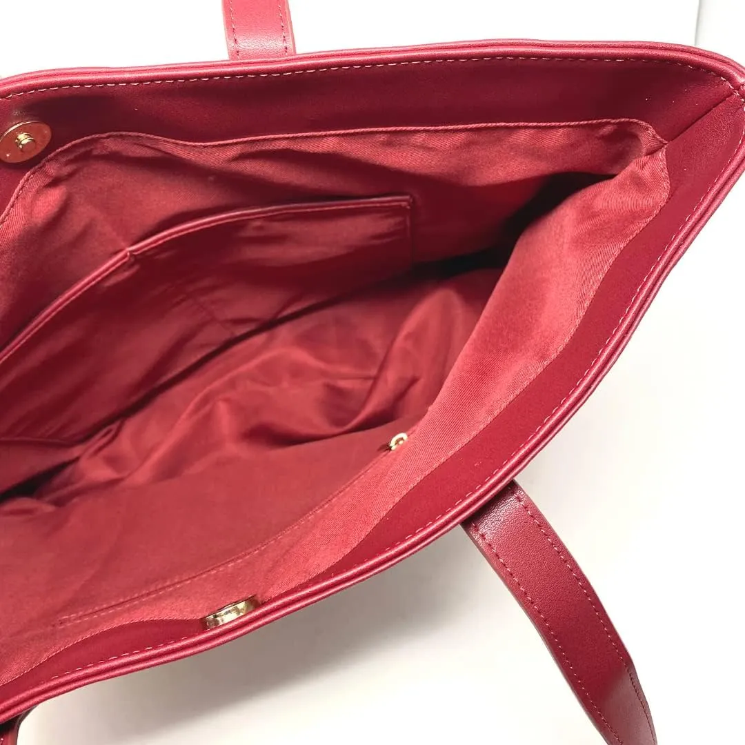 Red Vegan Classic Tote with Exterior Pockets, Handbag, Purse for Women, Large Handbag, Travel Purse