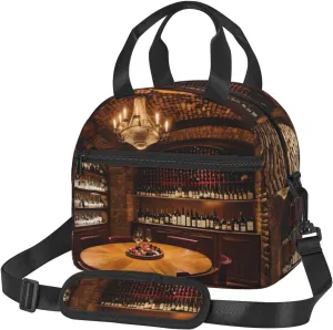 Red Wine Cellar picture Insulated Lunch Bag Box - Versatile Leakproof Cooler Tote, Comes with Adjustable Shoulder Strap