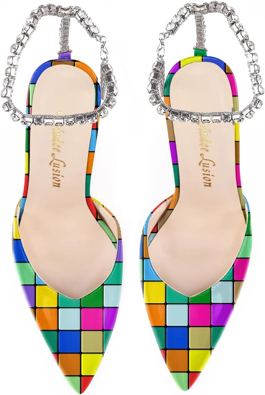Reindee Lusion Womens Strappy High Stiletto Pearl Heels Rinestone Jewel Printed Closed Toe Sexy Ankle Strap Sandals Pumps Shoes