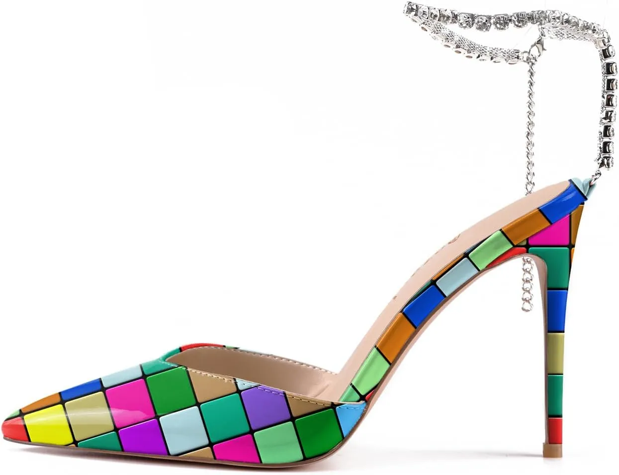 Reindee Lusion Womens Strappy High Stiletto Pearl Heels Rinestone Jewel Printed Closed Toe Sexy Ankle Strap Sandals Pumps Shoes