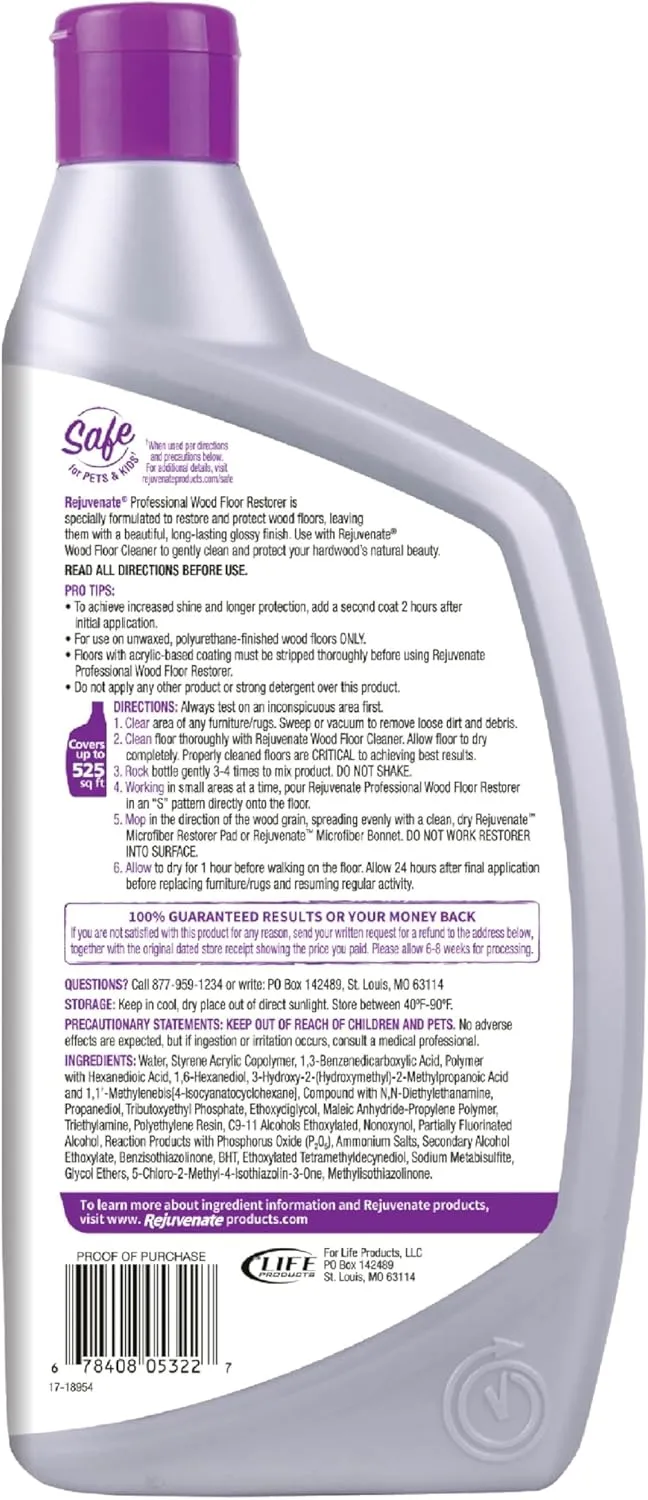 Rejuvenate Professional Wood Floor Restorer and Polish with Durable Finish Easy Mop On Application High Gloss Finish 32oz