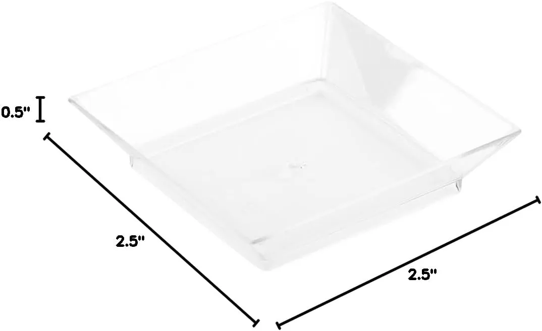 Restaurantware 2.5 x 2.5 Inch Mini Tasting Plates 100 Disposable Square Plastic Plates - Durable Stylish Clear Plastic Hors D'oeuvre Serving Plates For Desserts Or Appetizers At Parties