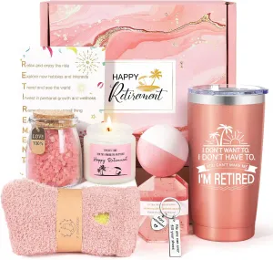 Retirement Gifts for Woman, Happy Best 2025 Retirement Gifts for Women Coworker, Teacher, Nurse, Friends, Mom, Retirees, Funny Cool 20oz Tumbler Retirement Gifts Basket for Coworkers Office & Family
