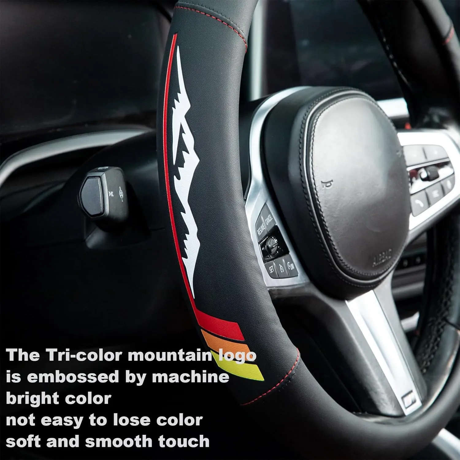 Retro Tri-Color Stripes Mountain Leather Steering Wheel Cover for Toyota TRD Tacoma 4Runner Tundra Rav4 Highlander Land Cruiser Fj Cruiser, Non-Slip, Breathable,Accessories for TRD,14.5-15 inch