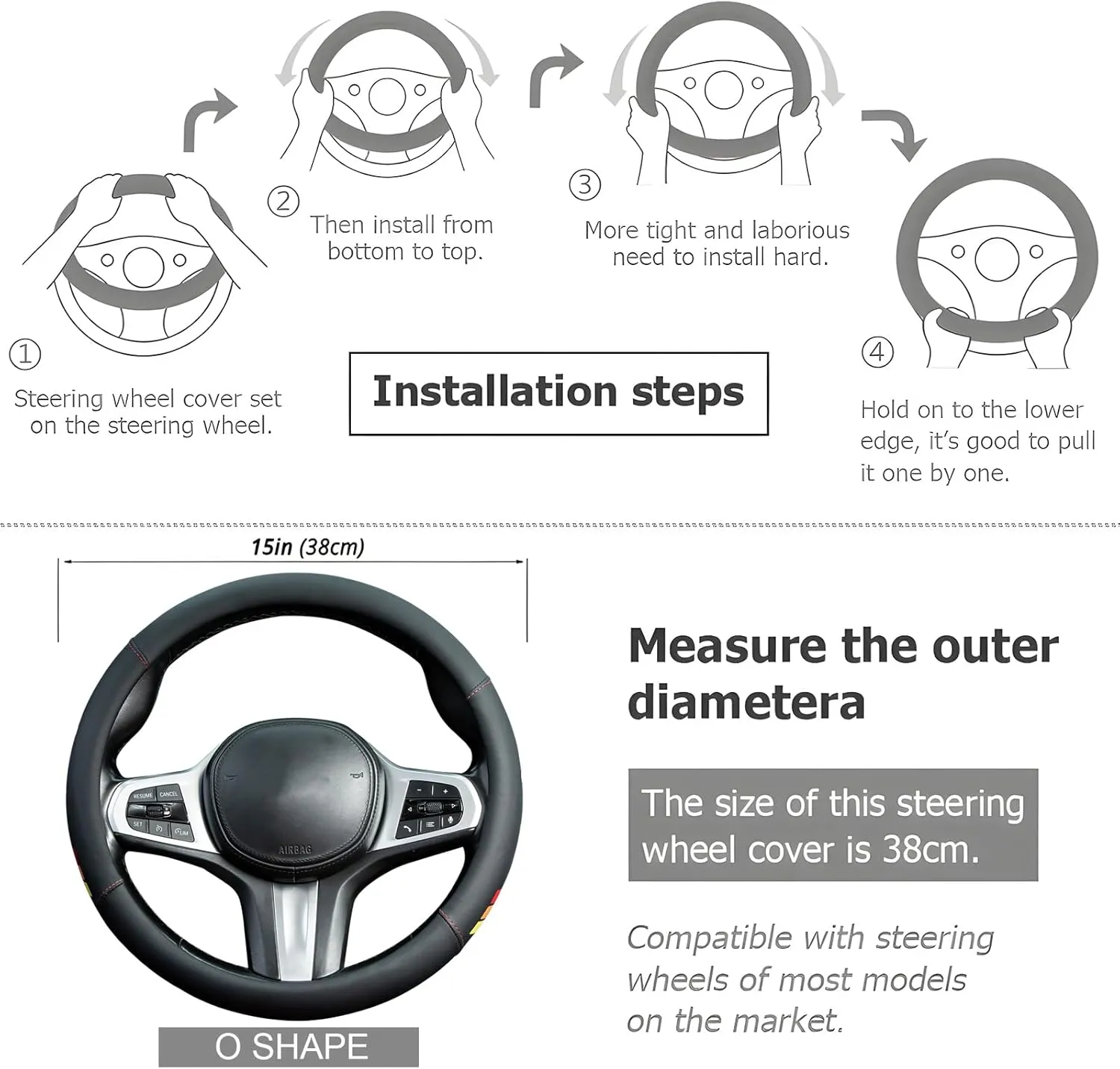 Retro Tri-Color Stripes Mountain Leather Steering Wheel Cover for Toyota TRD Tacoma 4Runner Tundra Rav4 Highlander Land Cruiser Fj Cruiser, Non-Slip, Breathable,Accessories for TRD,14.5-15 inch