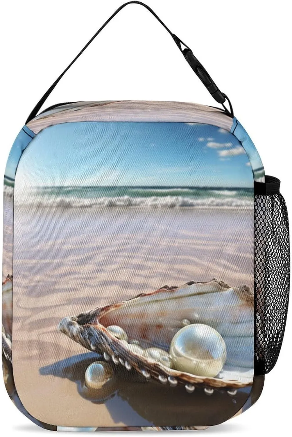 Reusable Insulated Lunch Bag Ocean Beach Mussel Pearl Leakproof Portable Lunch Box for Women Men Work Office Picnic Travel