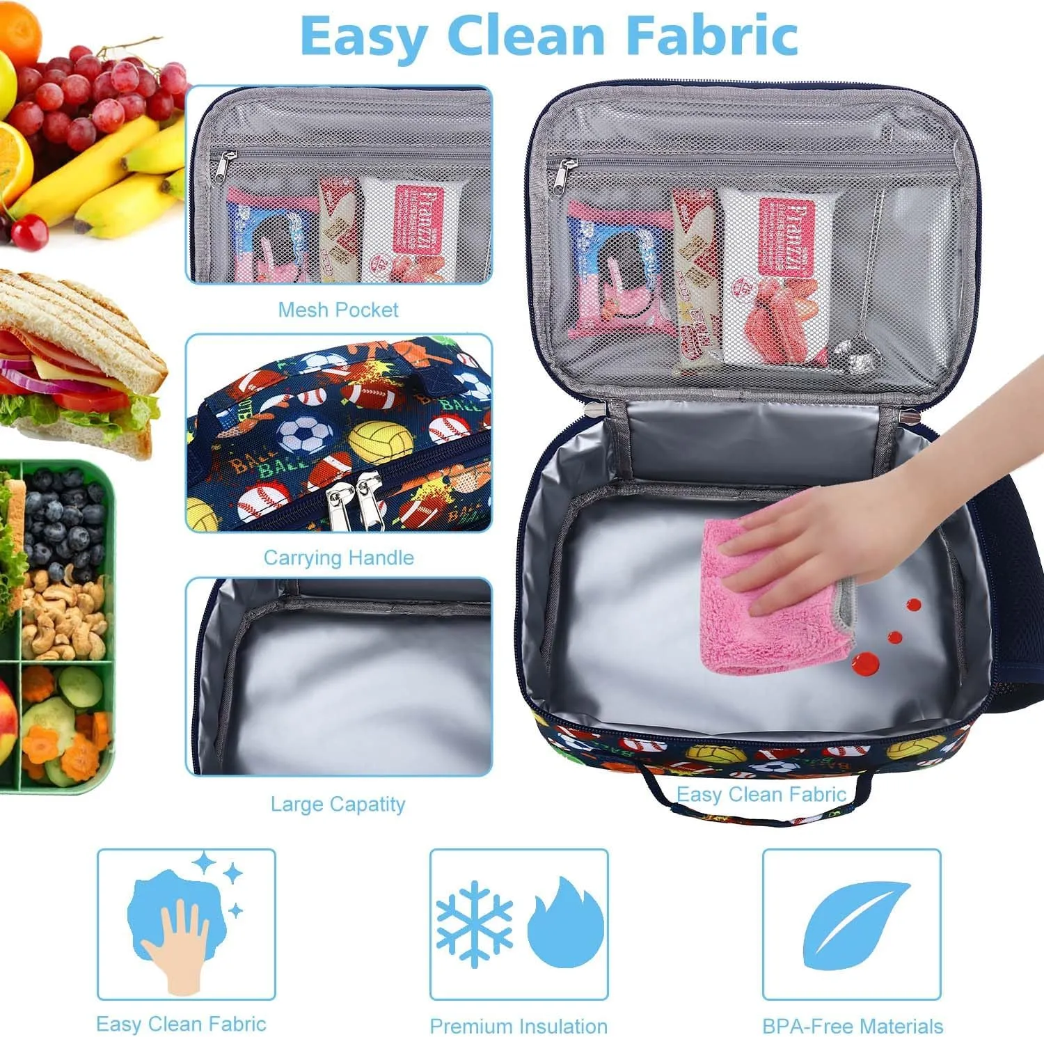 RHCPFOVR Kids Lunch Bag - Insulated Lunch Box for Boys Girls,Washable Lunch Bag and Reusable Toddler Leak-proof Lunchbox for School and Daycare