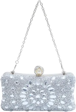 Rhinestones Clutch Elegant Bag with Removable Chain for Commitment