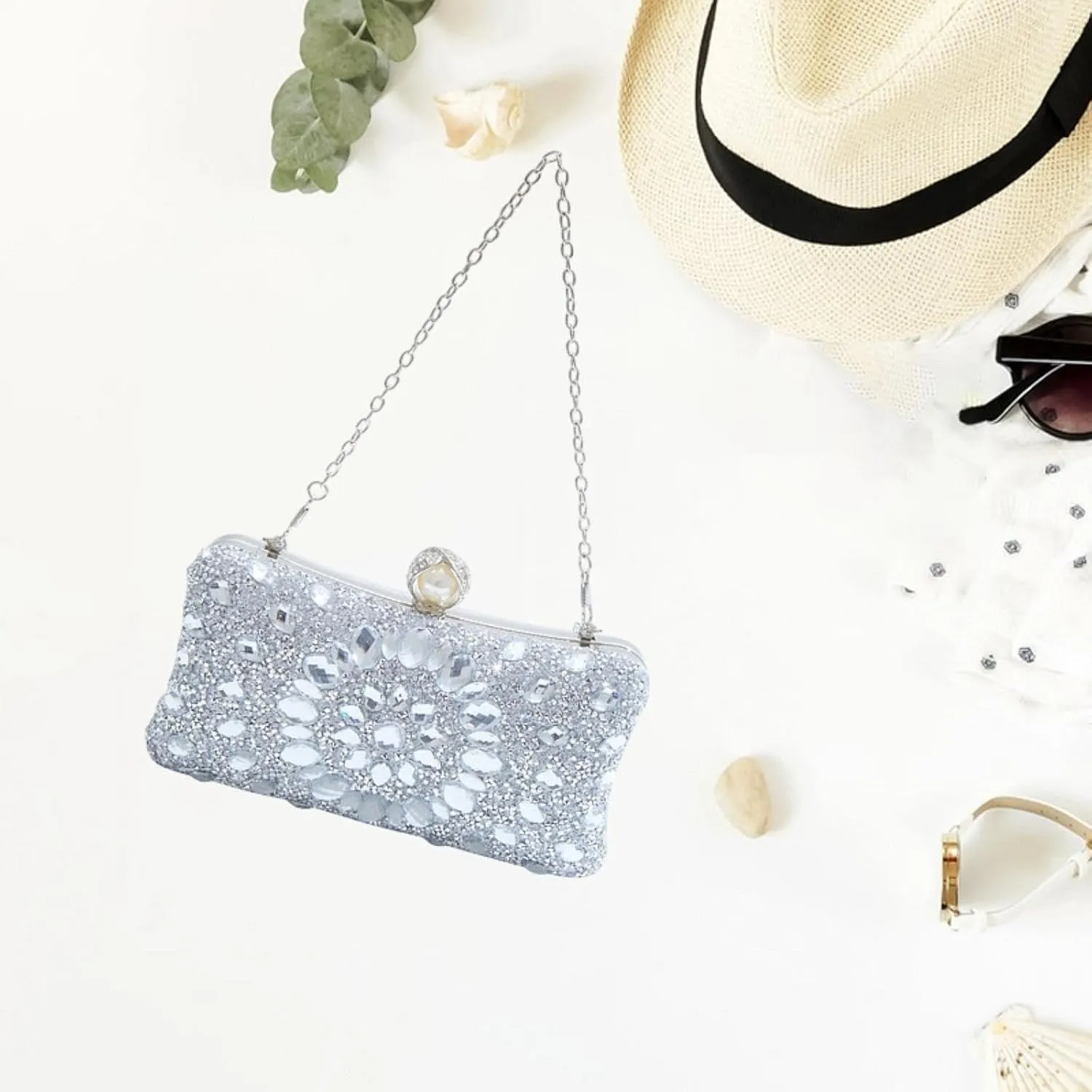 Rhinestones Clutch Elegant Bag with Removable Chain for Commitment