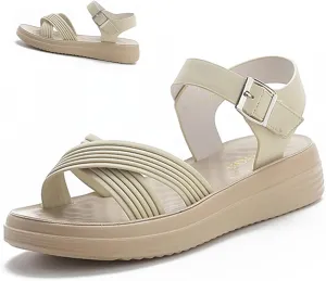 RiceelSor Women's Comfortable Walking Sandals with Arch Support-Lightweight Low Wedge Platform Sandals for Women,Orthopedic Soft Footbed Summer Sandals Outdoor Travel Beach Casual & Dressy Shoes