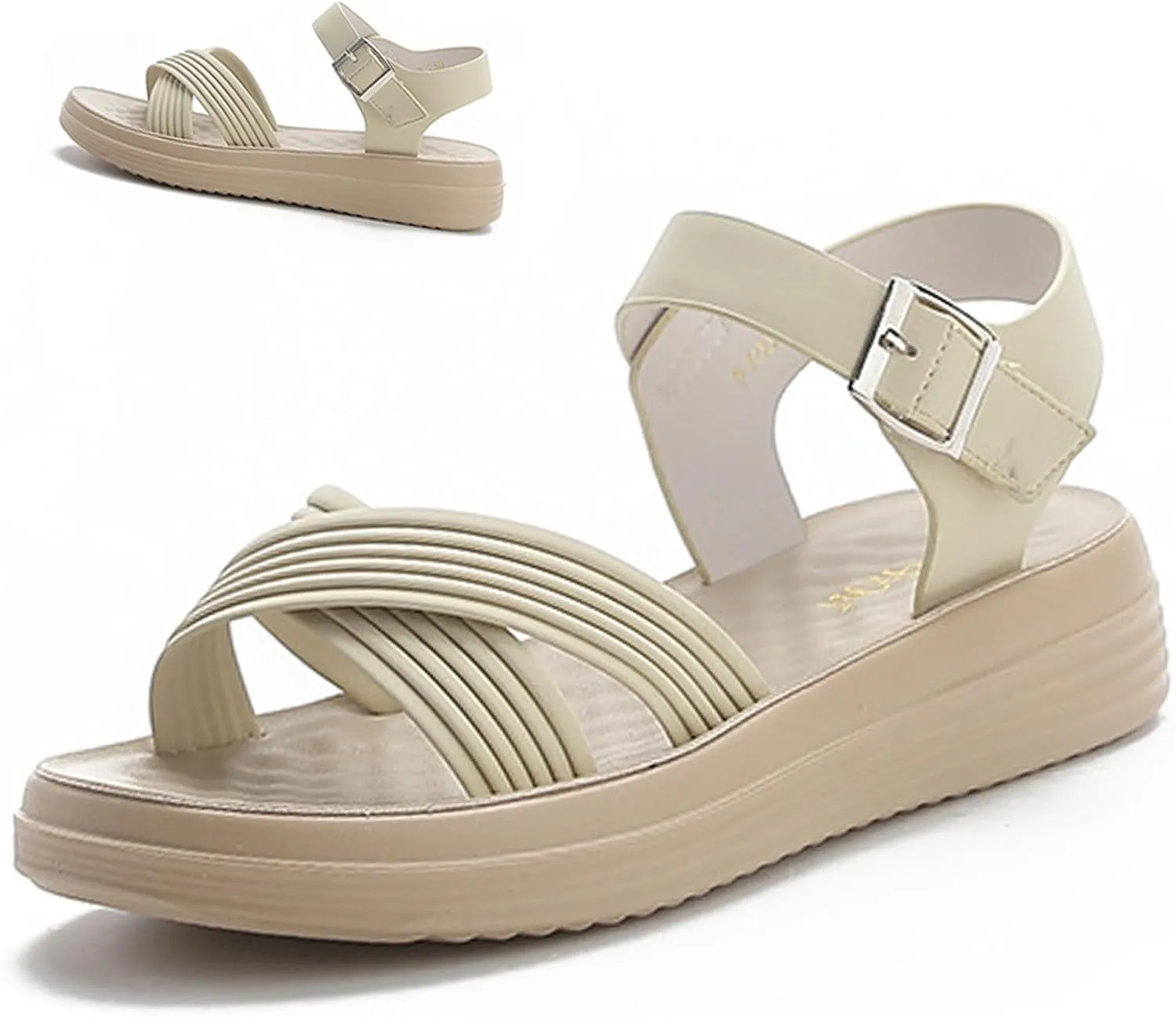 RiceelSor Women's Comfortable Walking Sandals with Arch Support-Lightweight Low Wedge Platform Sandals for Women,Orthopedic Soft Footbed Summer Sandals Outdoor Travel Beach Casual & Dressy Shoes
