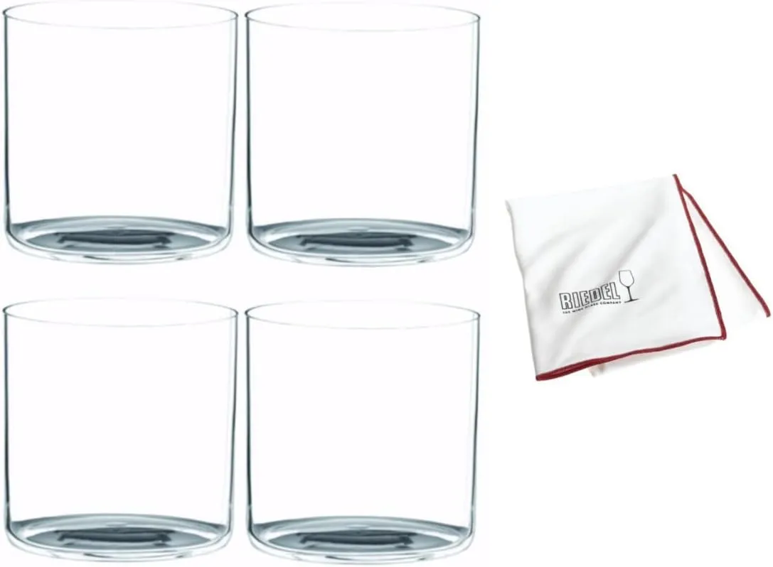 Riedel O Wine Water Tumbler (4-Pack) with Polishing Cloth Bundle (3 Items)