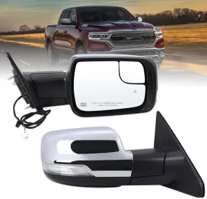 Right Passenger Side Mirror Compatible With 2019-2025 Ram 1500 With Power Folding Power Glass Heated Turn Signal Puddle Lights Blind Spot Chrome Replace#68276502AH(2 9Pins)