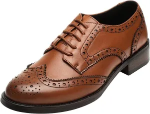 rismart Women's Brogue Pointed Toe Wingtips Work&Wedding Dress Leather Oxfords Shoes