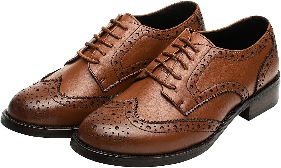 rismart Women's Brogue Pointed Toe Wingtips Work&Wedding Dress Leather Oxfords Shoes