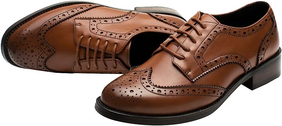 rismart Women's Brogue Pointed Toe Wingtips Work&Wedding Dress Leather Oxfords Shoes