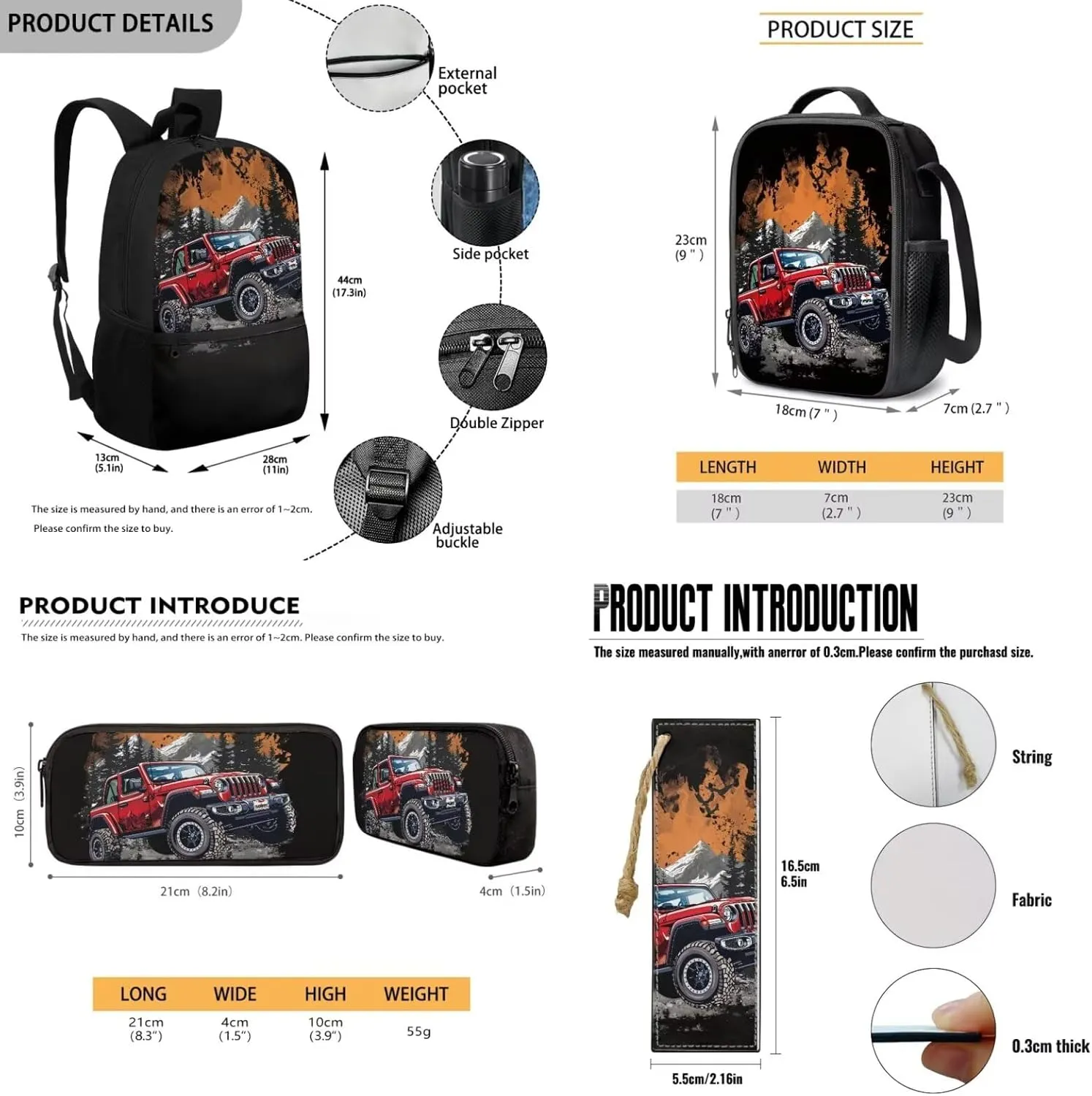 Rnyleeg Car Backpack for Boys with Lunchbox Four Piece Boys Backpack 10-12 Years Old Lightweight 15 Inch Bookbag Set for Elemenetary School Back to School Gifts for Kids