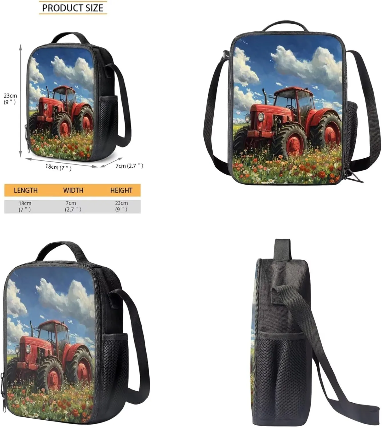 Rnyleeg Red Tractor Backpack for Boys with Lunchbox 4pcs Boys Backpack 6-8 Lightweight 15 inch School Bag Set for Elementary Back to School Supplies Casual Travel Rucksack