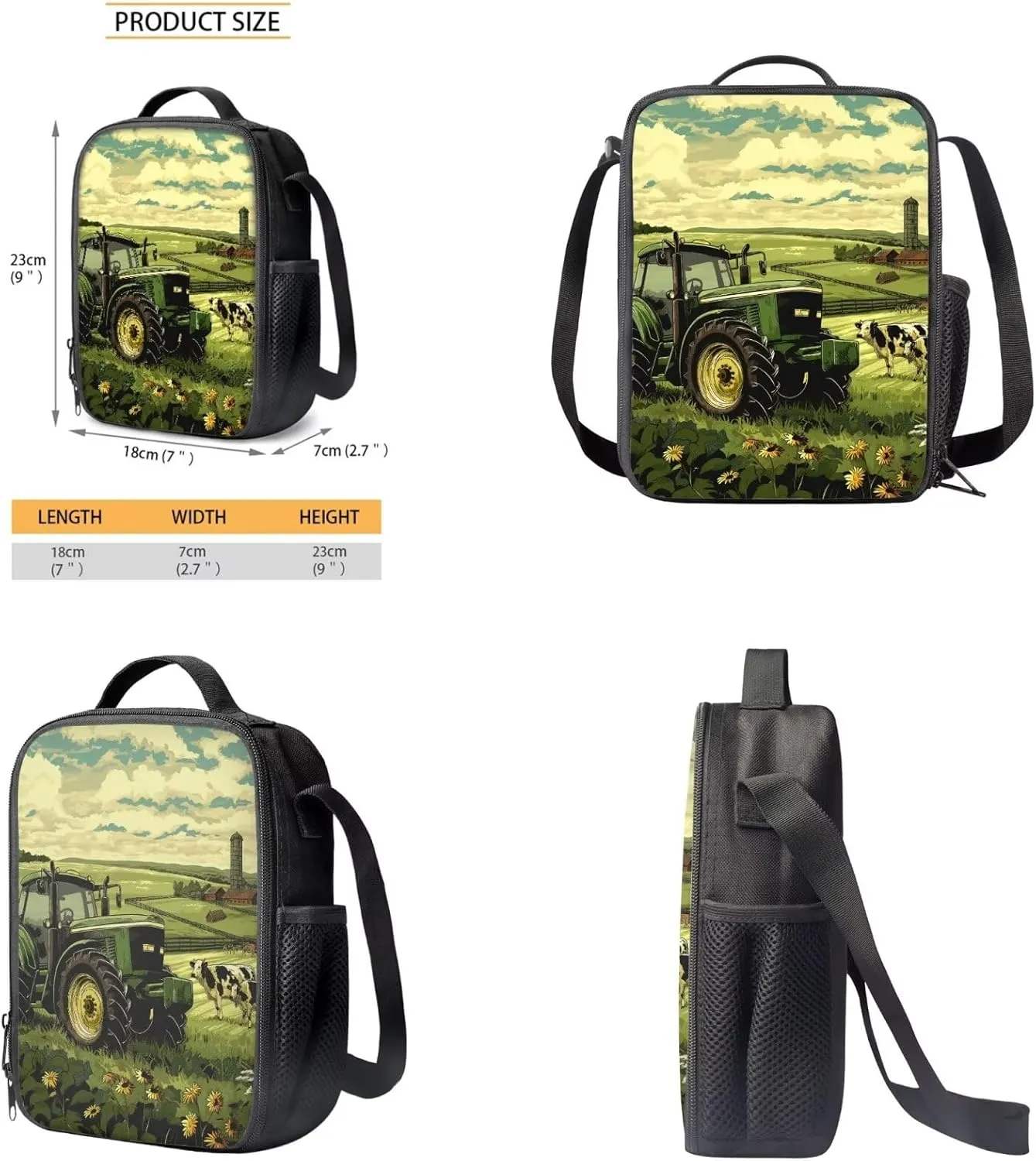 Rnyleeg Tractor Primary Backpack for Boys 4 Pcs Boys Bookbag Ages 8-10 with Lunchbox 15 inch School Backpack for Elementary School Supply Bag Travel Book Bag Casual Daypack
