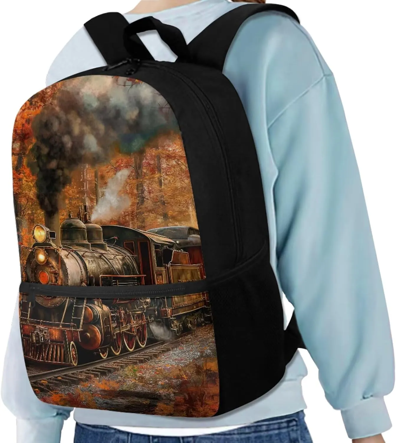 Rnyleeg Vintage Trian Backpack for Boys 6-8 Elementary Backpack with Lunch Bag 15 Inch Book Bag for Primary Boys 4 in 1 School Supplies Set Casual Daycare Sackpack