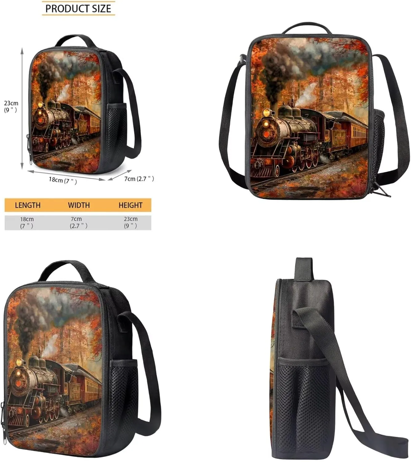 Rnyleeg Vintage Trian Backpack for Boys 6-8 Elementary Backpack with Lunch Bag 15 Inch Book Bag for Primary Boys 4 in 1 School Supplies Set Casual Daycare Sackpack