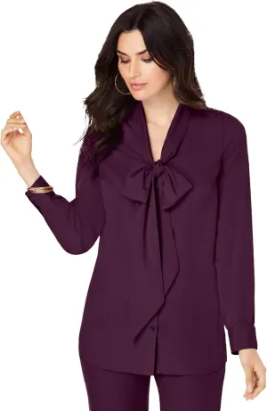 Roaman's Women's Plus Size Long Sleeve Bow Blouse