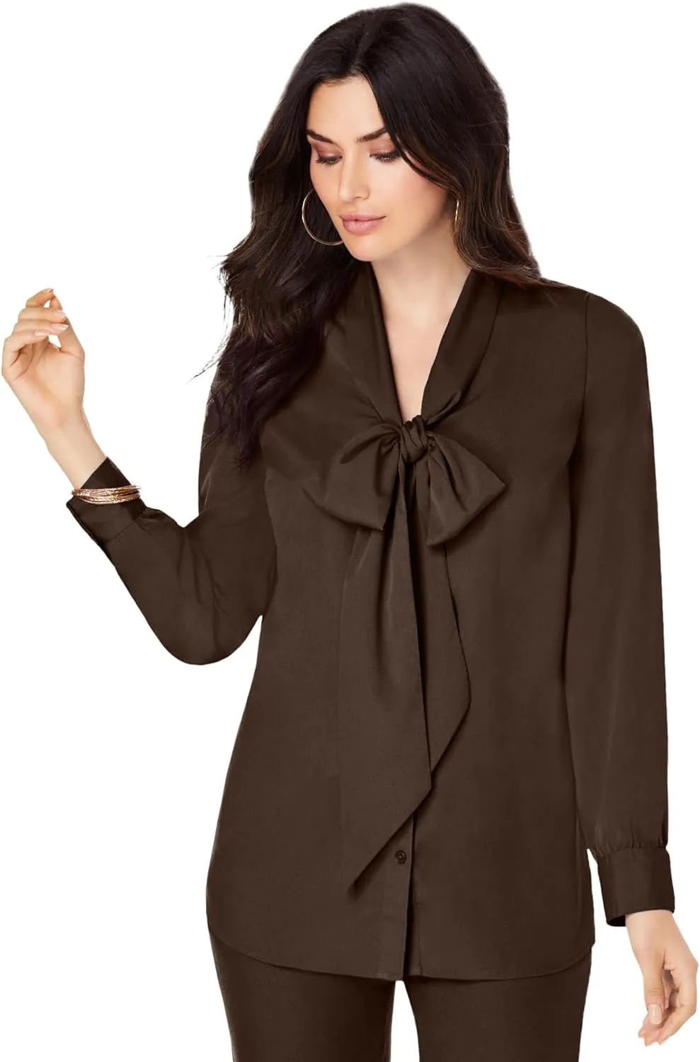 Roaman's Women's Plus Size Long Sleeve Bow Blouse