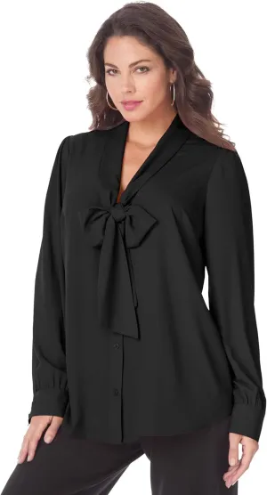 Roaman's Women's Plus Size Long Sleeve Bow Blouse