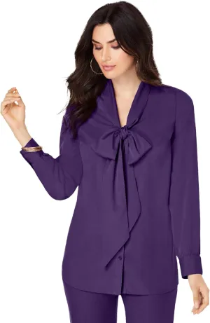 Roaman's Women's Plus Size Long Sleeve Bow Blouse