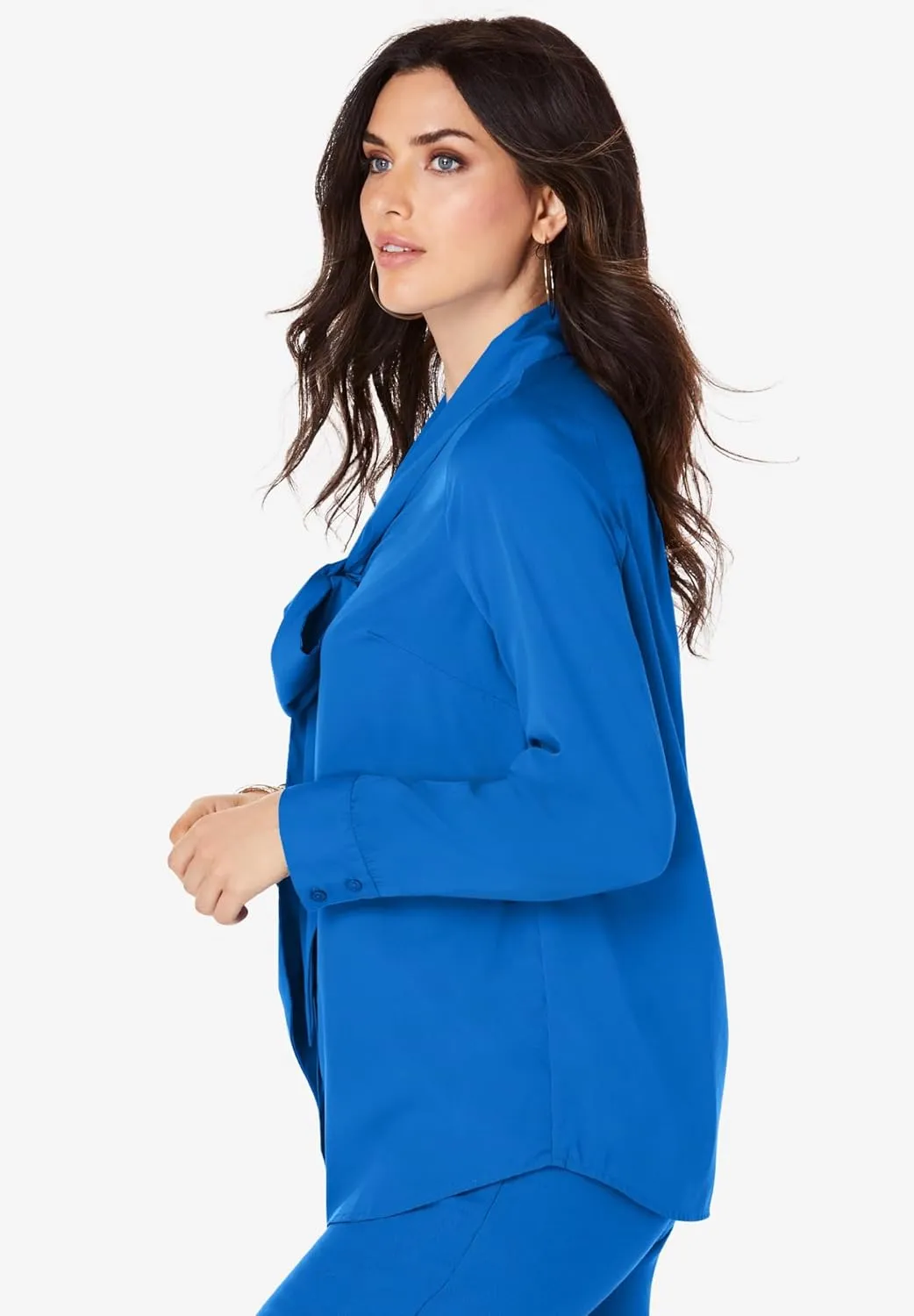 Roaman's Women's Plus Size Long Sleeve Bow Blouse