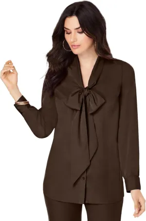 Roaman's Women's Plus Size Long Sleeve Bow Blouse