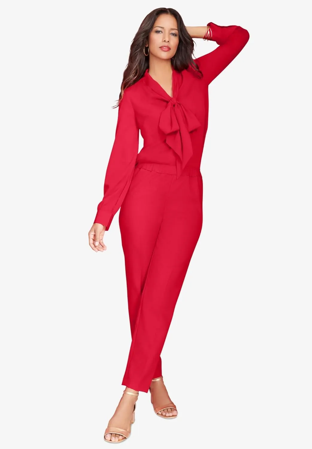 Roaman's Women's Plus Size Long Sleeve Bow Blouse