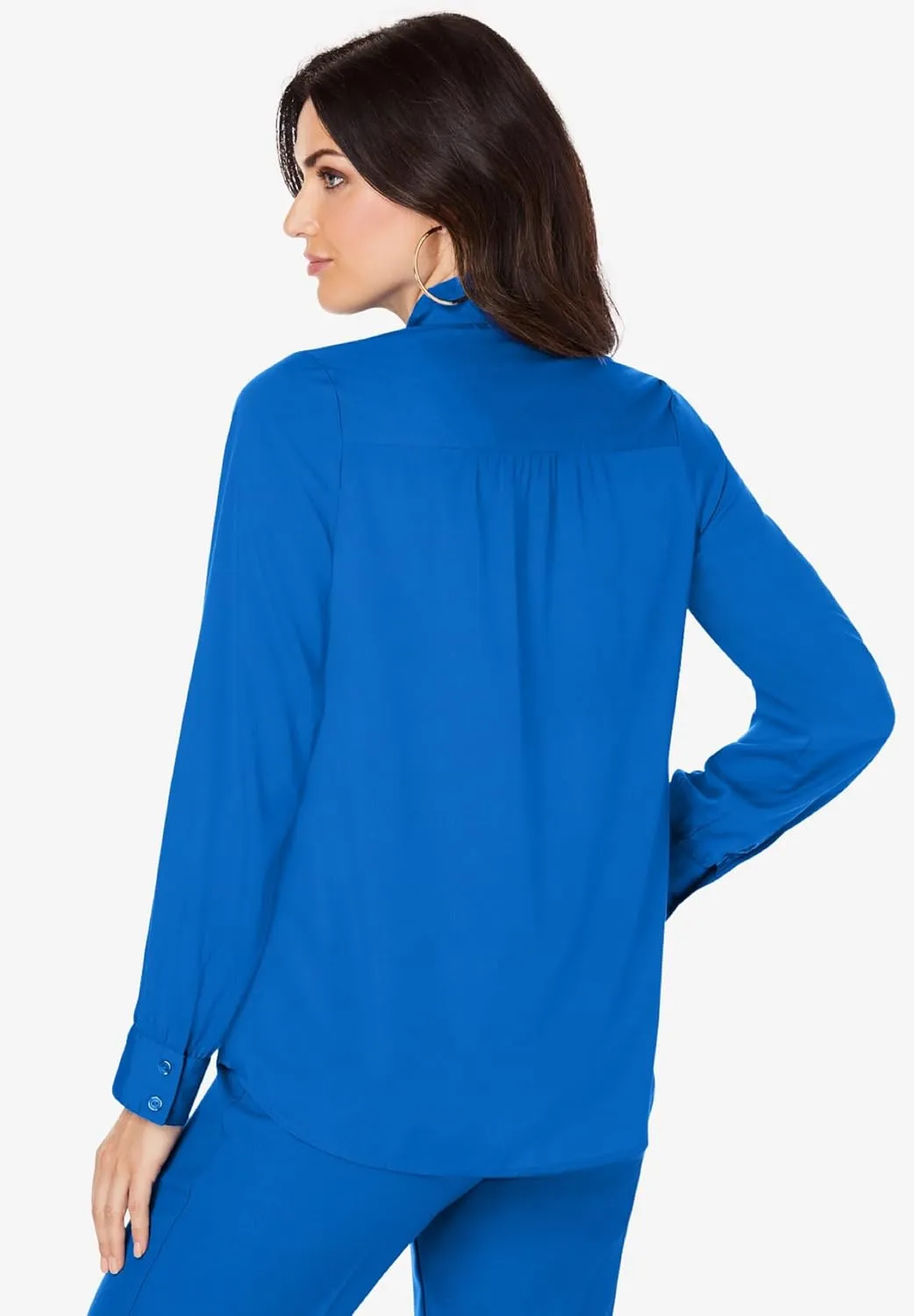 Roaman's Women's Plus Size Long Sleeve Bow Blouse